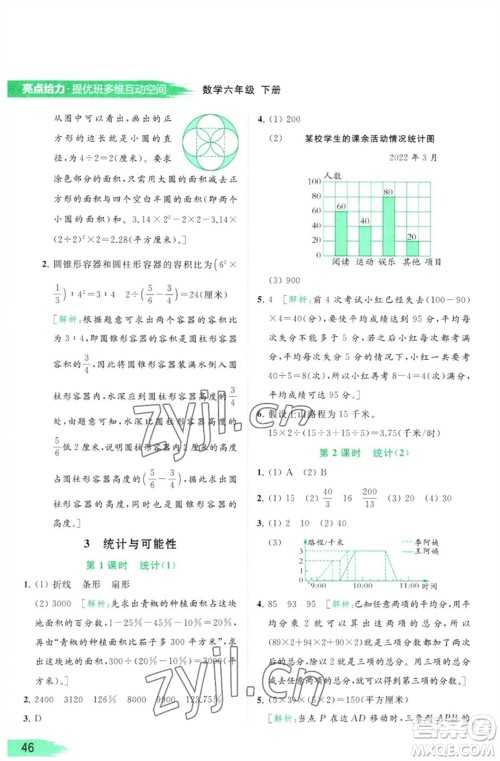 北京教育出版社2023亮点给力提优班多维互动空间六年级数学下册苏教版参考答案