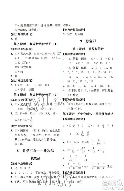 人民教育出版社2023能力培养与测试五年级数学下册人教版参考答案