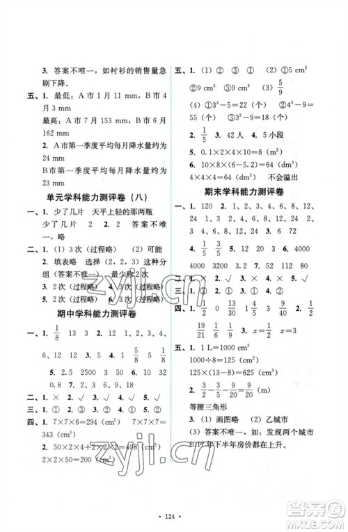 人民教育出版社2023能力培养与测试五年级数学下册人教版参考答案