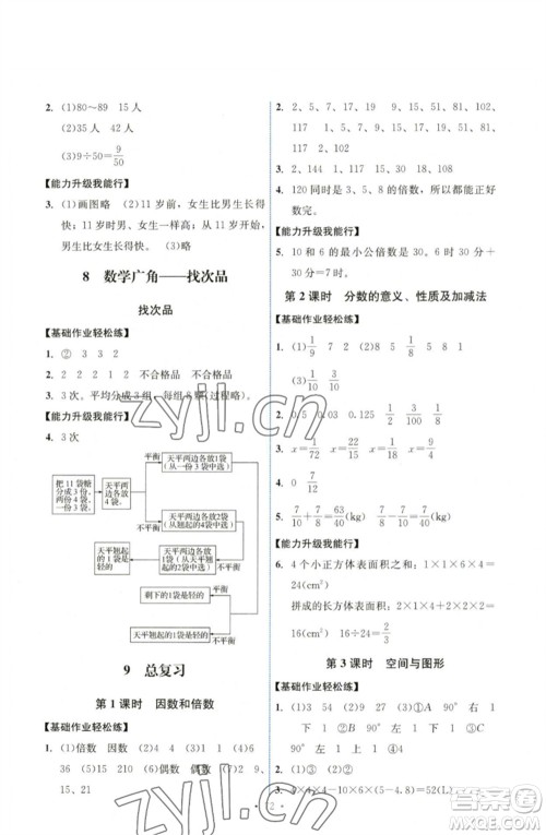 人民教育出版社2023能力培养与测试五年级数学下册人教版湖南专版参考答案 人民教育出版社2023能力培养与测试五年级数学下册人教版湖南专版参考答案