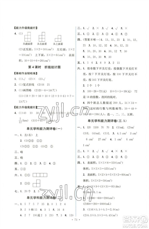 人民教育出版社2023能力培养与测试五年级数学下册人教版湖南专版参考答案 人民教育出版社2023能力培养与测试五年级数学下册人教版湖南专版参考答案