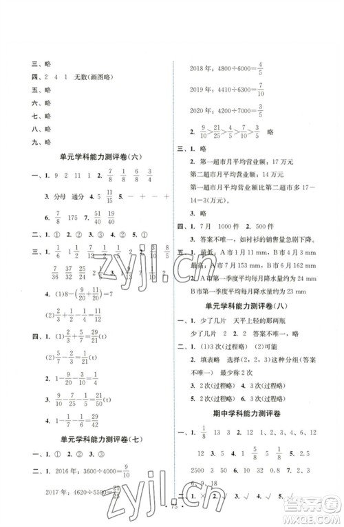 人民教育出版社2023能力培养与测试五年级数学下册人教版湖南专版参考答案 人民教育出版社2023能力培养与测试五年级数学下册人教版湖南专版参考答案
