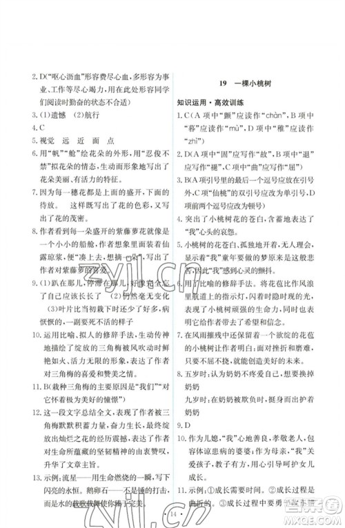 人民教育出版社2023能力培养与测试七年级语文下册人教版参考答案