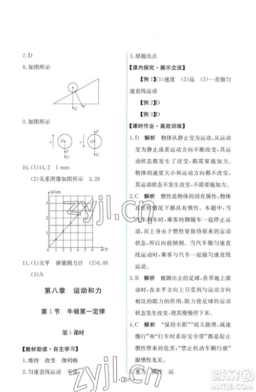 人民教育出版社2023能力培养与测试八年级物理下册人教版参考答案