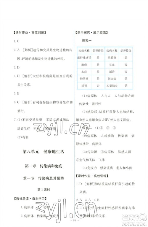 人民教育出版社2023能力培养与测试八年级生物下册人教版参考答案 人民教育出版社2023能力培养与测试八年级生物下册人教版参考答案
