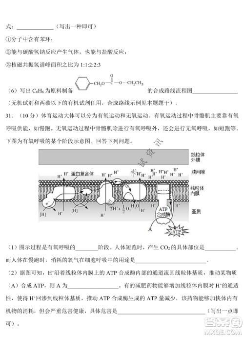 2023届哈九中高三下学期开学考试理综试题答案