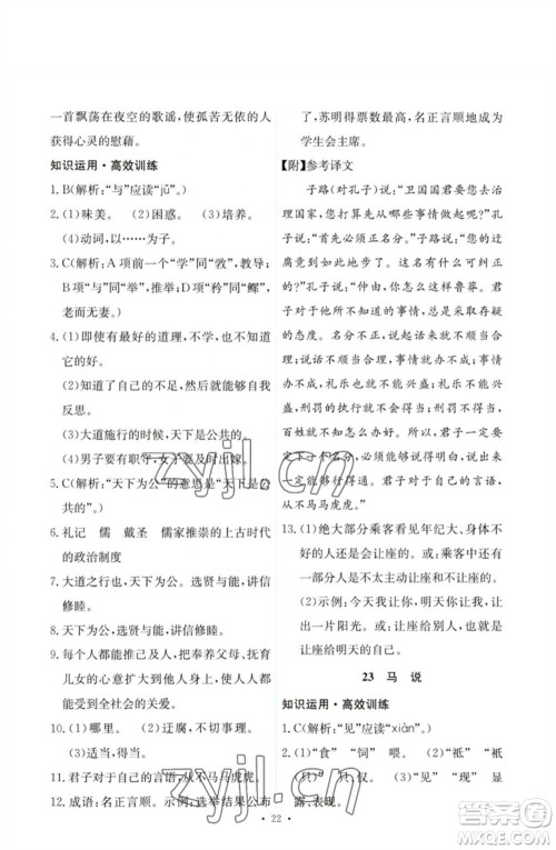 人民教育出版社2023能力培养与测试八年级语文下册人教版参考答案