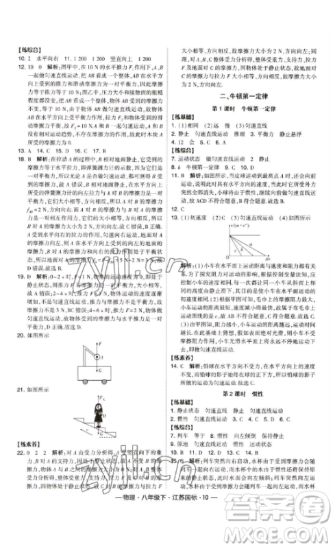 宁夏人民教育出版社2023经纶学典课时作业八年级下册物理江苏国标版答案 宁夏人民教育出版社2023经纶学典课时作业八年级下册物理江苏国标版答案