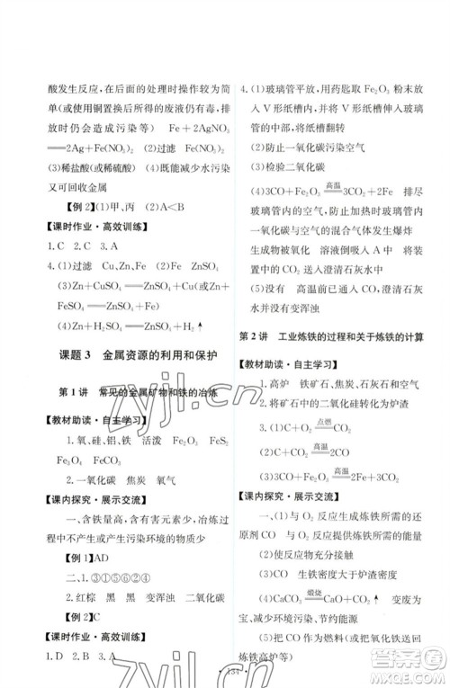 人民教育出版社2023能力培养与测试九年级化学下册人教版参考答案