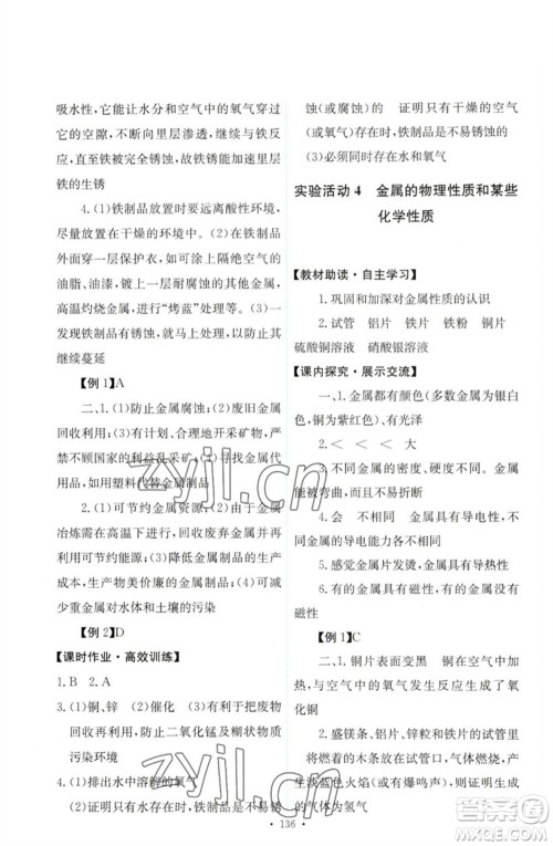 人民教育出版社2023能力培养与测试九年级化学下册人教版参考答案