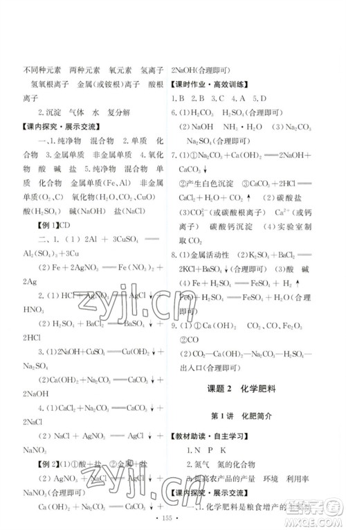 人民教育出版社2023能力培养与测试九年级化学下册人教版参考答案