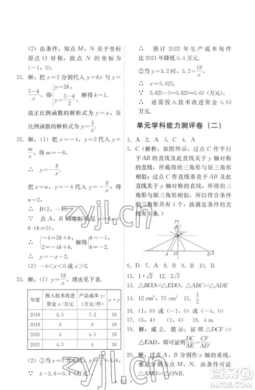 人民教育出版社2023能力培养与测试九年级数学下册人教版参考答案 人民教育出版社2023能力培养与测试九年级数学下册人教版参考答案