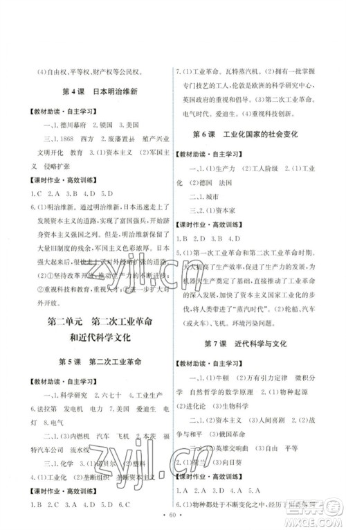 人民教育出版社2023能力培养与测试九年级世界历史下册人教版湖南专版参考答案