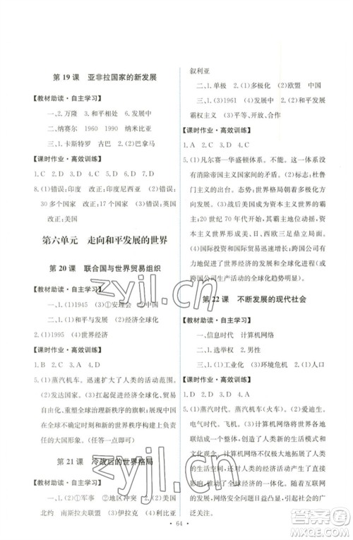 人民教育出版社2023能力培养与测试九年级世界历史下册人教版湖南专版参考答案