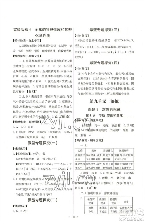 人民教育出版社2023能力培养与测试九年级化学下册人教版湖南专版参考答案