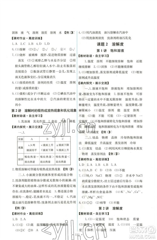 人民教育出版社2023能力培养与测试九年级化学下册人教版湖南专版参考答案