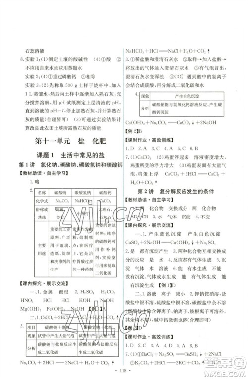 人民教育出版社2023能力培养与测试九年级化学下册人教版湖南专版参考答案