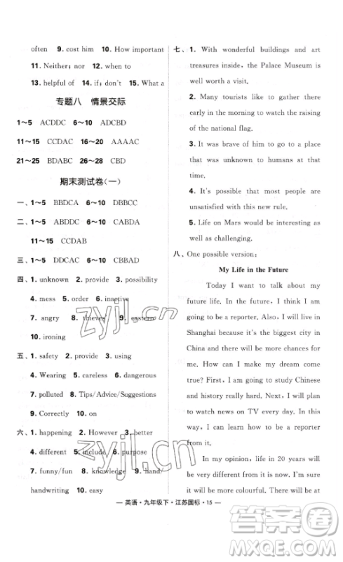 宁夏人民教育出版社2023经纶学典课时作业九年级下册英语江苏国标版答案