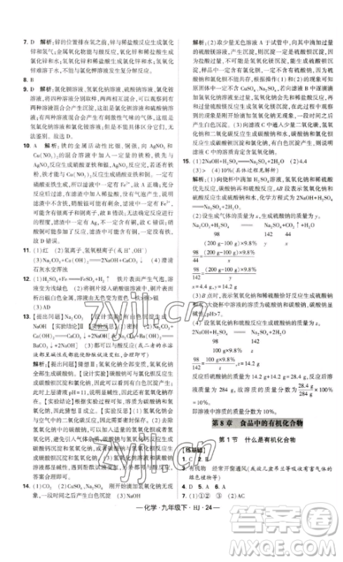 宁夏人民教育出版社2023经纶学典课时作业九年级下册化学沪教版答案