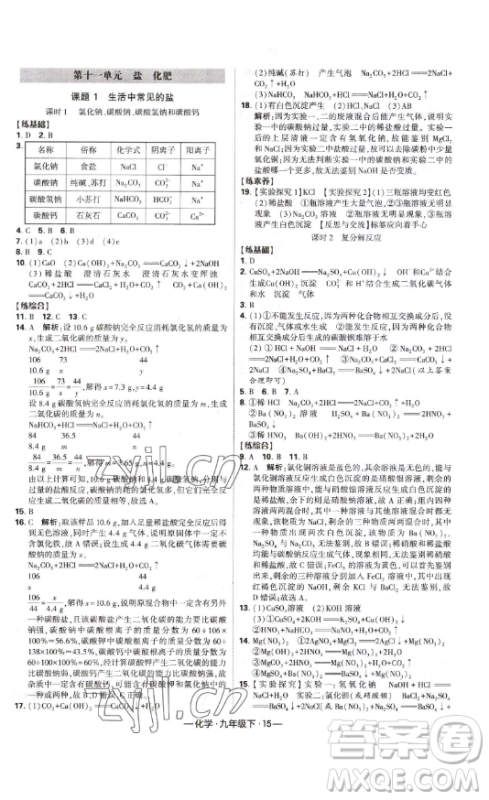 宁夏人民教育出版社2023经纶学典课时作业九年级下册化学人教版答案