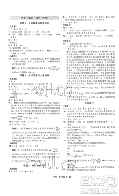 宁夏人民教育出版社2023经纶学典课时作业九年级下册化学人教版答案