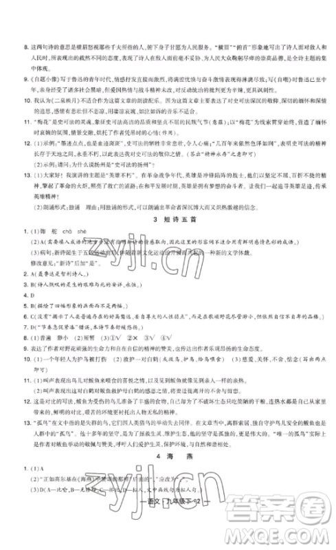宁夏人民教育出版社2023经纶学典课时作业九年级下册语文人教版答案 宁夏人民教育出版社2023经纶学典课时作业九年级下册语文人教版答案