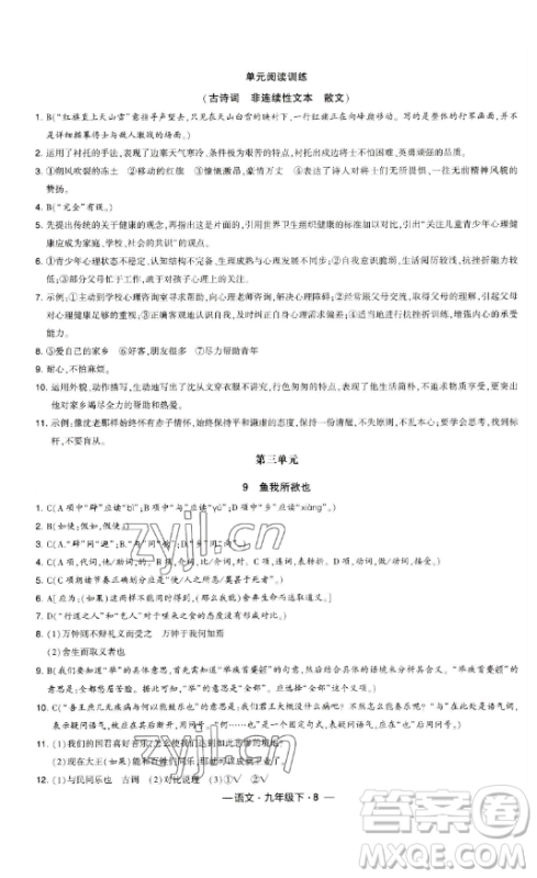 宁夏人民教育出版社2023经纶学典课时作业九年级下册语文人教版答案 宁夏人民教育出版社2023经纶学典课时作业九年级下册语文人教版答案