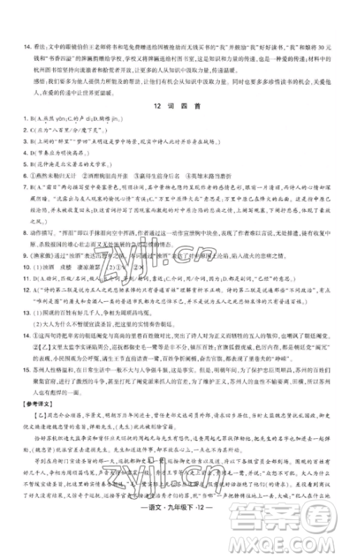 宁夏人民教育出版社2023经纶学典课时作业九年级下册语文人教版答案 宁夏人民教育出版社2023经纶学典课时作业九年级下册语文人教版答案