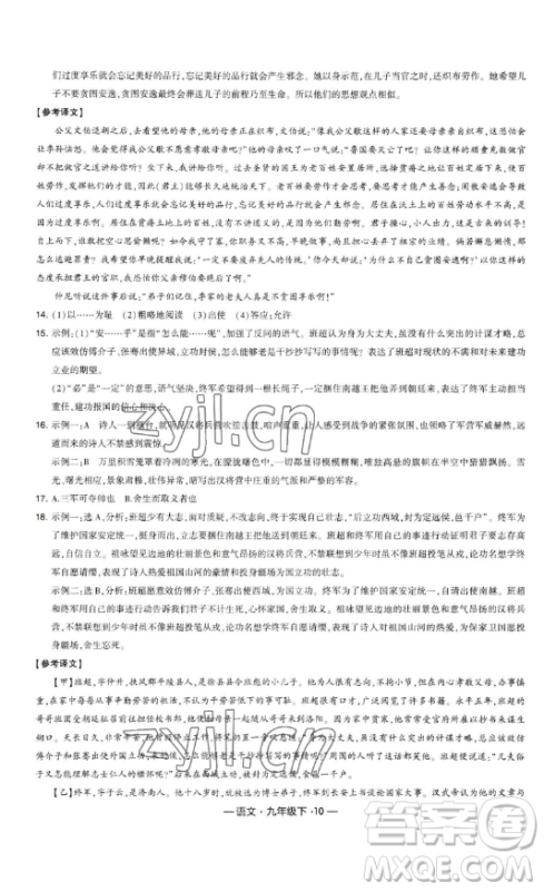 宁夏人民教育出版社2023经纶学典课时作业九年级下册语文人教版答案 宁夏人民教育出版社2023经纶学典课时作业九年级下册语文人教版答案