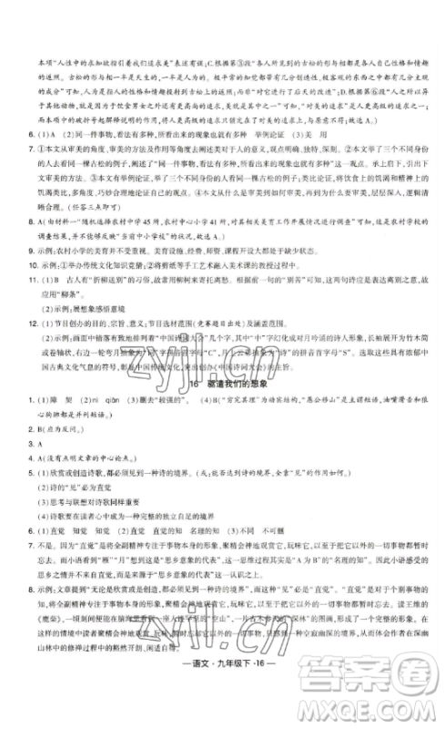 宁夏人民教育出版社2023经纶学典课时作业九年级下册语文人教版答案 宁夏人民教育出版社2023经纶学典课时作业九年级下册语文人教版答案