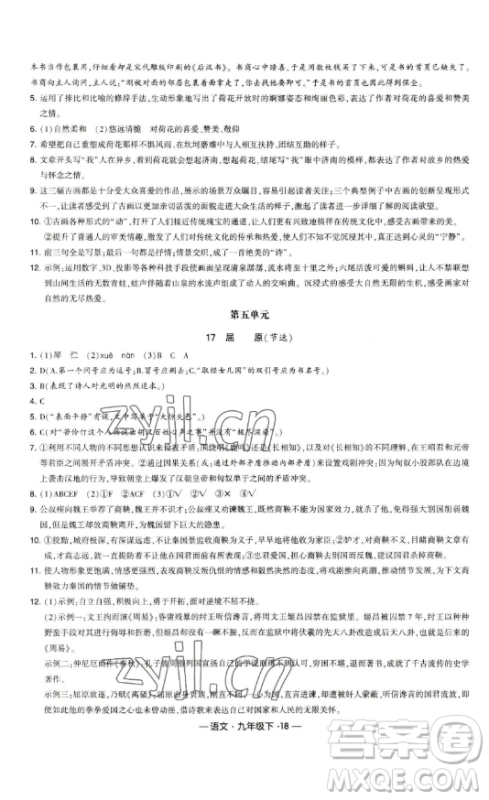 宁夏人民教育出版社2023经纶学典课时作业九年级下册语文人教版答案 宁夏人民教育出版社2023经纶学典课时作业九年级下册语文人教版答案