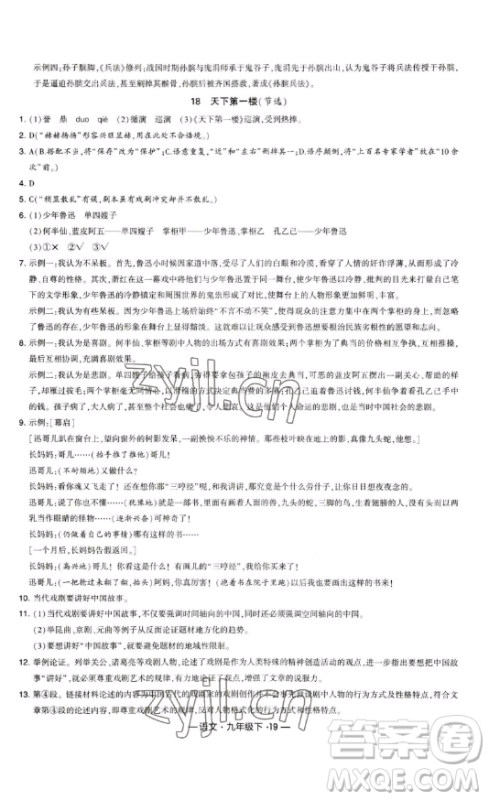 宁夏人民教育出版社2023经纶学典课时作业九年级下册语文人教版答案 宁夏人民教育出版社2023经纶学典课时作业九年级下册语文人教版答案