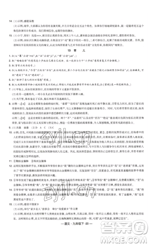 宁夏人民教育出版社2023经纶学典课时作业九年级下册语文人教版答案 宁夏人民教育出版社2023经纶学典课时作业九年级下册语文人教版答案