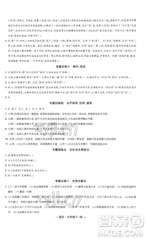 宁夏人民教育出版社2023经纶学典课时作业九年级下册语文人教版答案 宁夏人民教育出版社2023经纶学典课时作业九年级下册语文人教版答案
