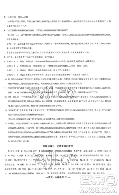 宁夏人民教育出版社2023经纶学典课时作业九年级下册语文人教版答案 宁夏人民教育出版社2023经纶学典课时作业九年级下册语文人教版答案