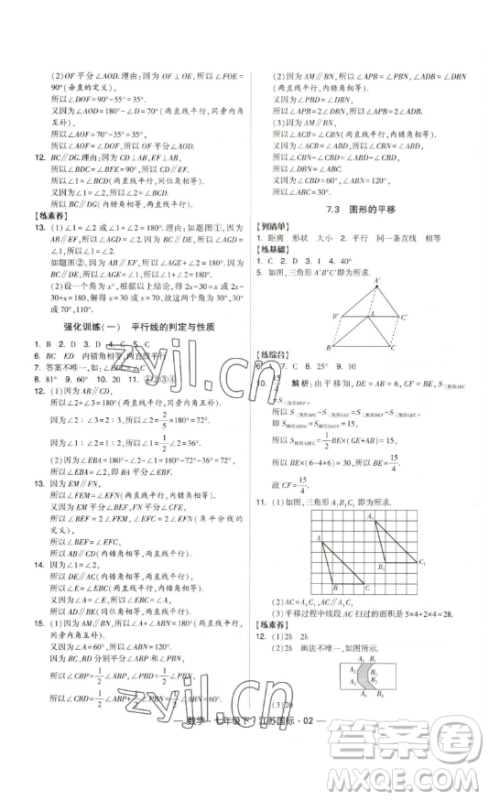 宁夏人民教育出版社2023经纶学典课时作业七年级下册数学江苏国标版答案