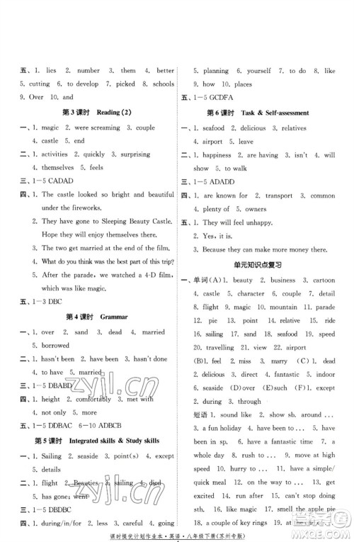 福建人民出版社2023课时提优计划作业本八年级英语下册译林版苏州专版参考答案