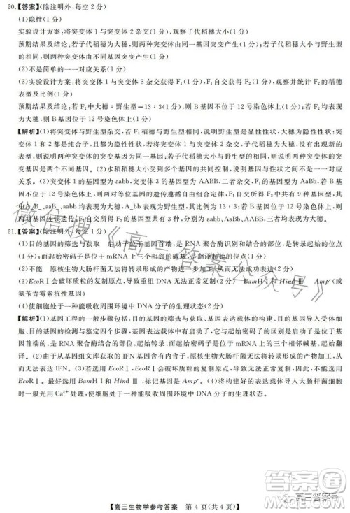 天壹名校联盟2023届高三2月质量检测生物学试卷答案 天壹名校联盟2023届高三2月质量检测生物学试卷答案