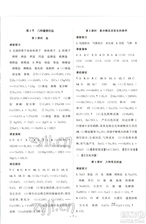 江苏人民出版社2023课时提优计划作业本九年级化学下册沪教版参考答案