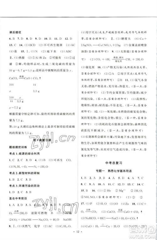 江苏人民出版社2023课时提优计划作业本九年级化学下册沪教版参考答案