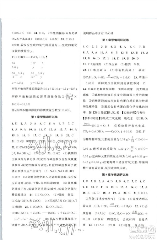 江苏人民出版社2023课时提优计划作业本九年级化学下册沪教版参考答案