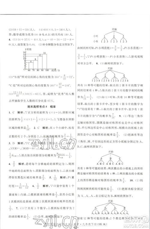 江苏人民出版社2023课时提优计划作业本九年级数学下册苏科版参考答案 江苏人民出版社2023课时提优计划作业本九年级数学下册苏科版参考答案