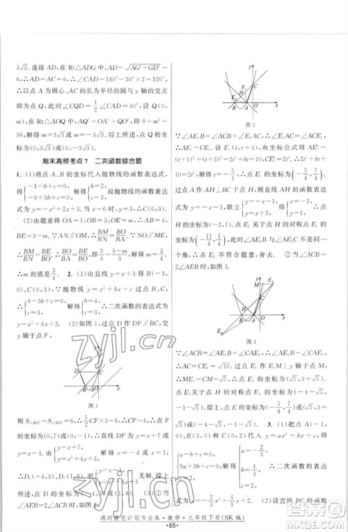 江苏人民出版社2023课时提优计划作业本九年级数学下册苏科版参考答案