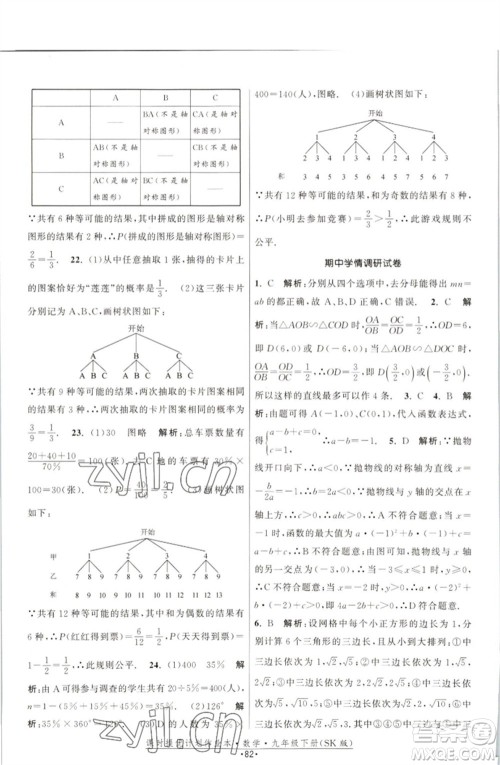 江苏人民出版社2023课时提优计划作业本九年级数学下册苏科版参考答案 江苏人民出版社2023课时提优计划作业本九年级数学下册苏科版参考答案