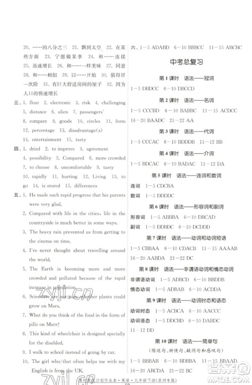 福建人民出版社2023课时提优计划作业本九年级英语下册译林版苏州专版参考答案