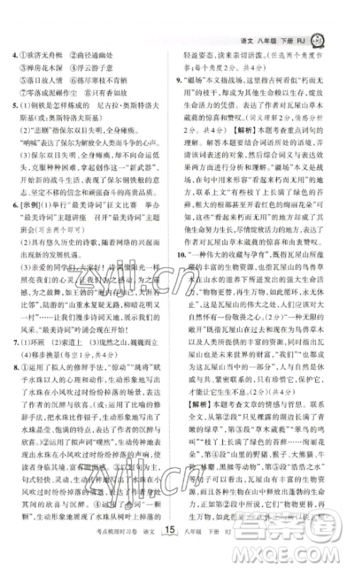 江西人民出版社2023王朝霞考点梳理时习卷八年级下册语文人教版答案