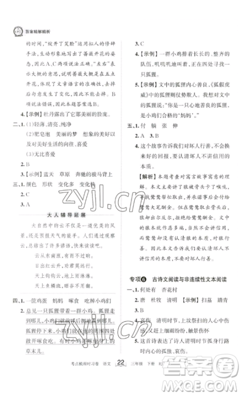 江西人民出版社2023王朝霞考点梳理时习卷三年级下册语文人教版答案 江西人民出版社2023王朝霞考点梳理时习卷三年级下册语文人教版答案