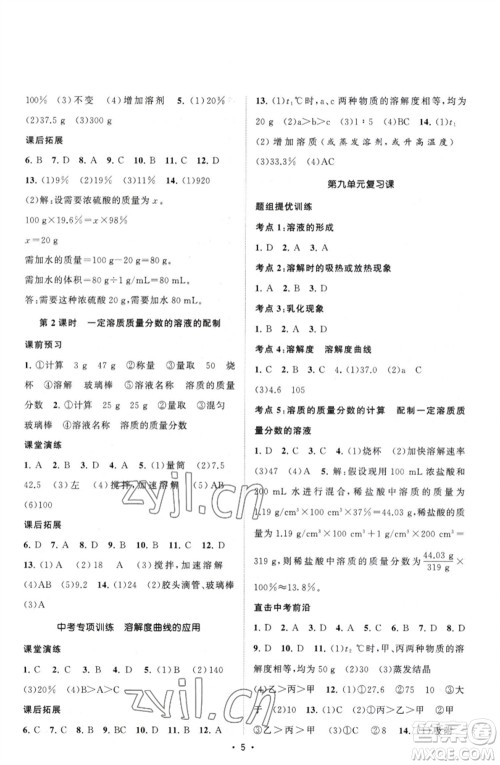 江苏人民出版社2023课时提优计划作业本九年级化学下册人教版参考答案