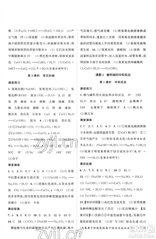 江苏人民出版社2023课时提优计划作业本九年级化学下册人教版参考答案