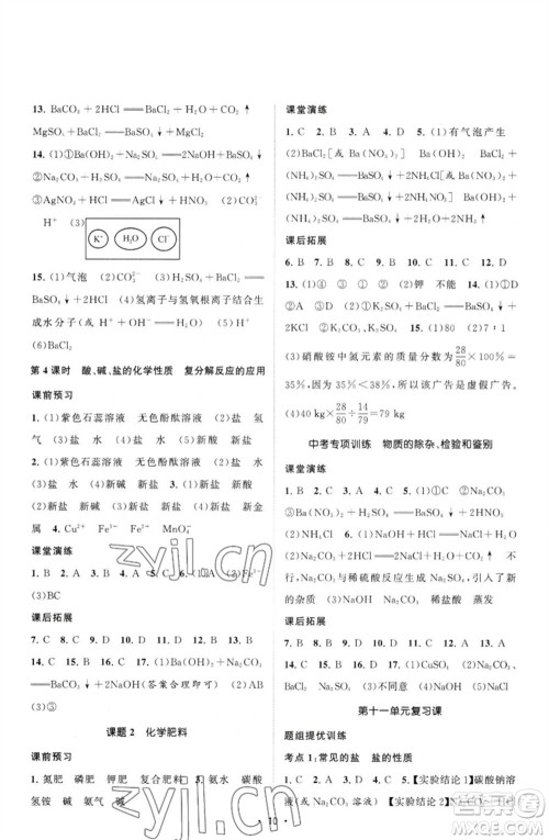 江苏人民出版社2023课时提优计划作业本九年级化学下册人教版参考答案 江苏人民出版社2023课时提优计划作业本九年级化学下册人教版参考答案